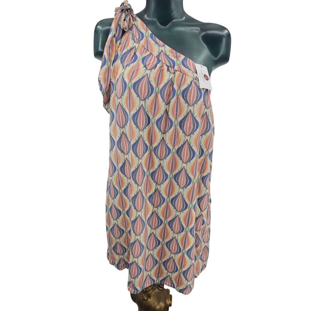 Pixi + Ivy One Shoulder Short asymmetric dress geometric print Women's L 4084